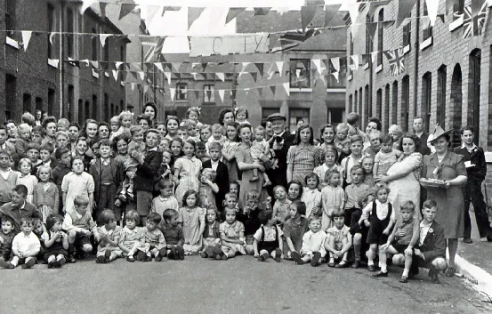 Victory celebrations on Hampden Street, Langley Mill,  in 1945.