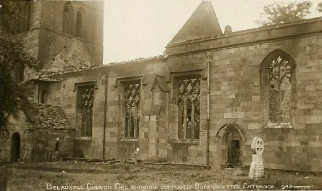 The fire-damaged Breadsall church, 1914.