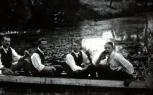 Boating on the Marl Pool, 1910s - Vic Hallam on the right.