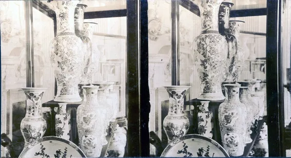 a collection of vases in cabinets in the Hall 
