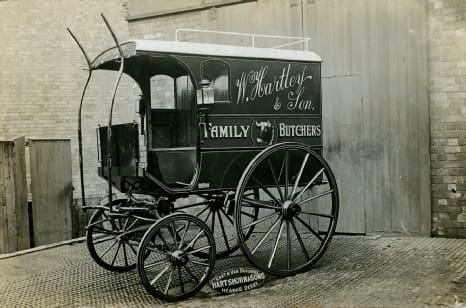 A butcher's cart (for W.Hartley and Sons), built by Hartshorns of Heanor